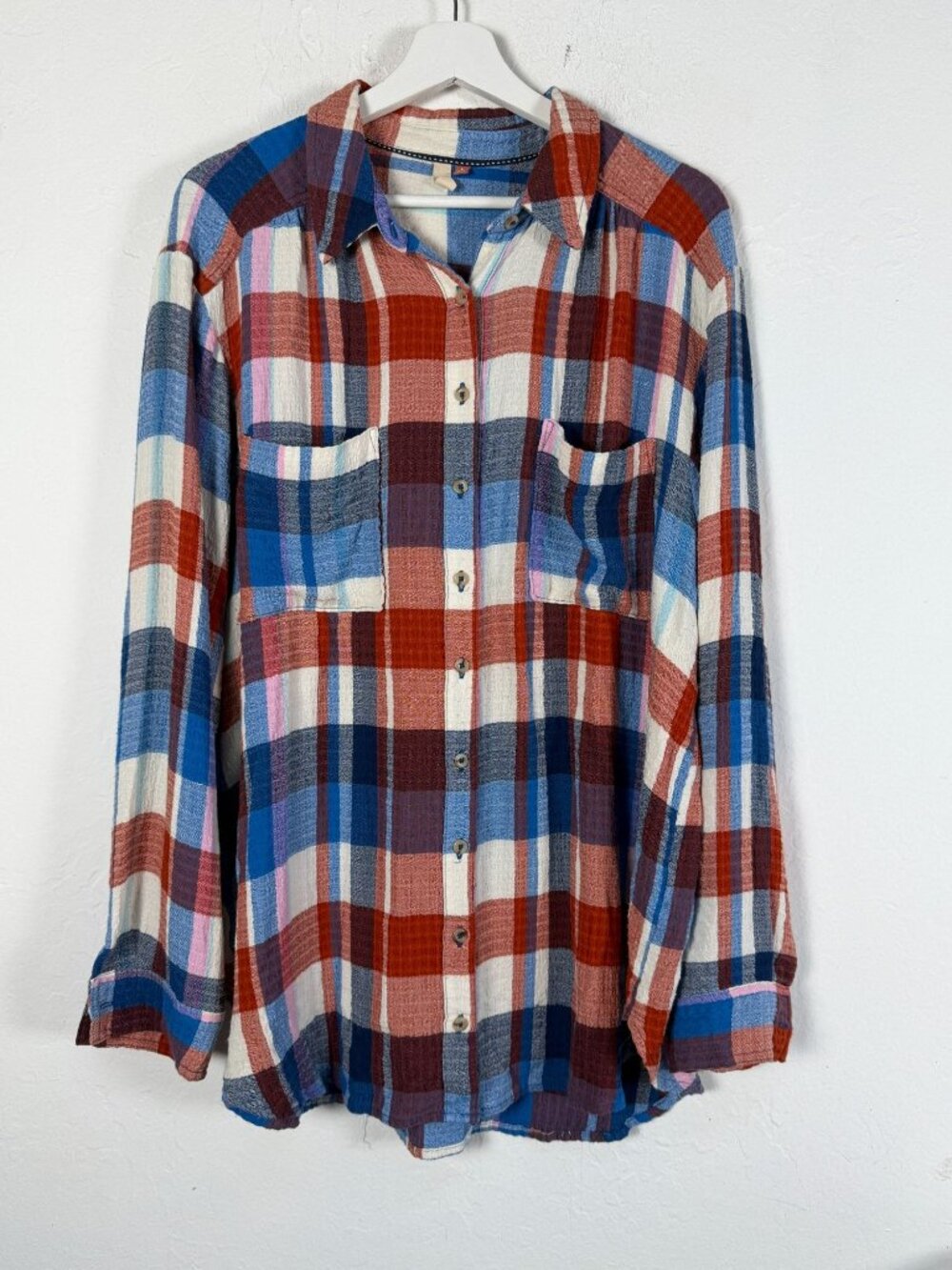 Pilcro Anthropologie Womens Multicolor Plaid Button-Down Shirt XL Long Sleeves